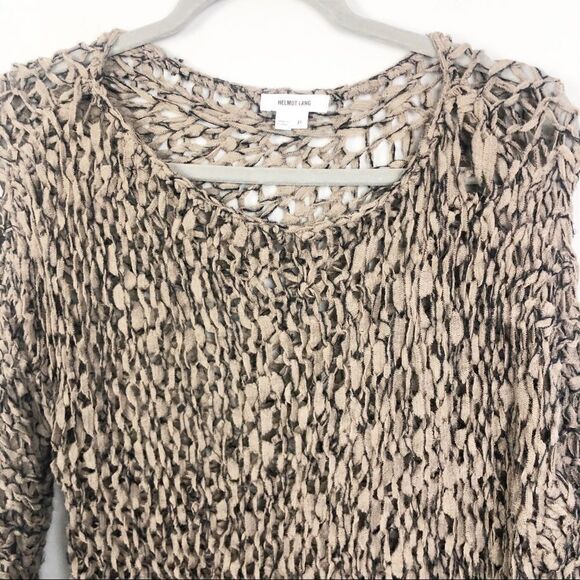 HELMUT LANG | Brown Open Knit Asymmetrical Sweater - Picture 5 of 10